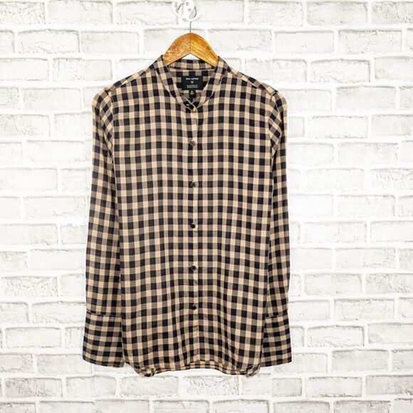 NILI LOTAN Women's Button front Shirt Beige Black Check Medium - Picture 1 of 8